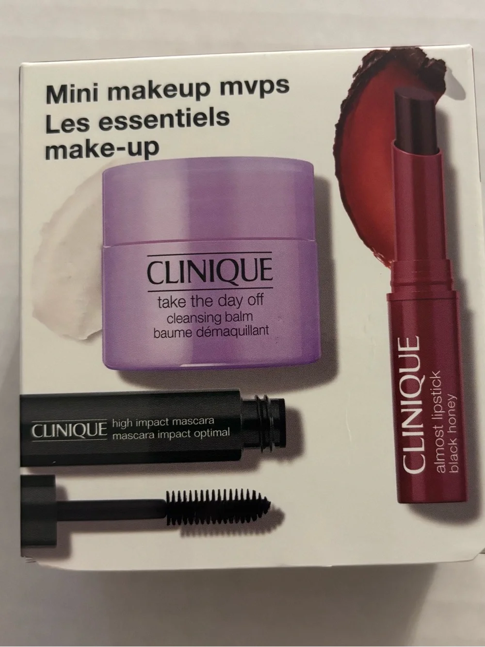 New Clinique Mini Makeup MVPS Set—Cleansing Balm, Mascara & Black Honey Lipstick